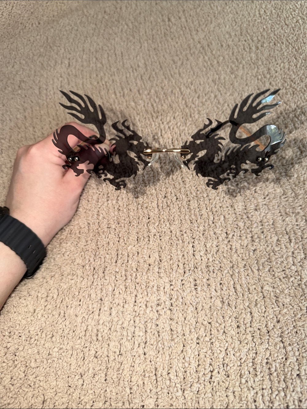 Black Dragon Cutout Rimless Sunglasses - Unbranded